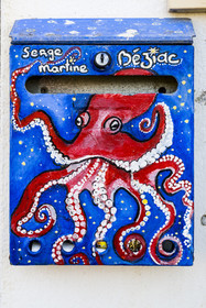 France, Herault, Sete,  Quartier Haut (the Upper Quarter), naive letterbox on the octopus theme