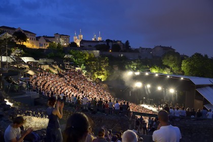 France, Rhone, Lyon, historical site listed as World Heritage by UNESCO, colline de Fourviere, Roman theatre, concert at the Nuits de Fourvieres