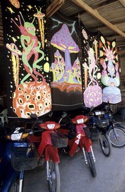Thaïlande, Archipel îles Samui, Full Moon Party sur l' île de Koh Pha-Ngan, loueur de deux roues à Had Rin et peinture de champignon hallucinogène