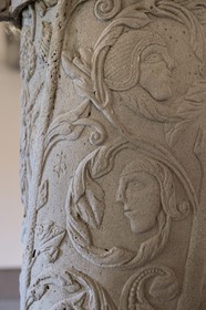 France, Bas Rhin, Birkenwald, carved pillar in the guardroom from the castle dating back to 1562