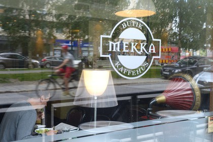 Suède, Comté de Vasterbotten, Umea, le Café Mekka, lieu fréquenté régulièrement par Stieg Larsson auteur de Millenium