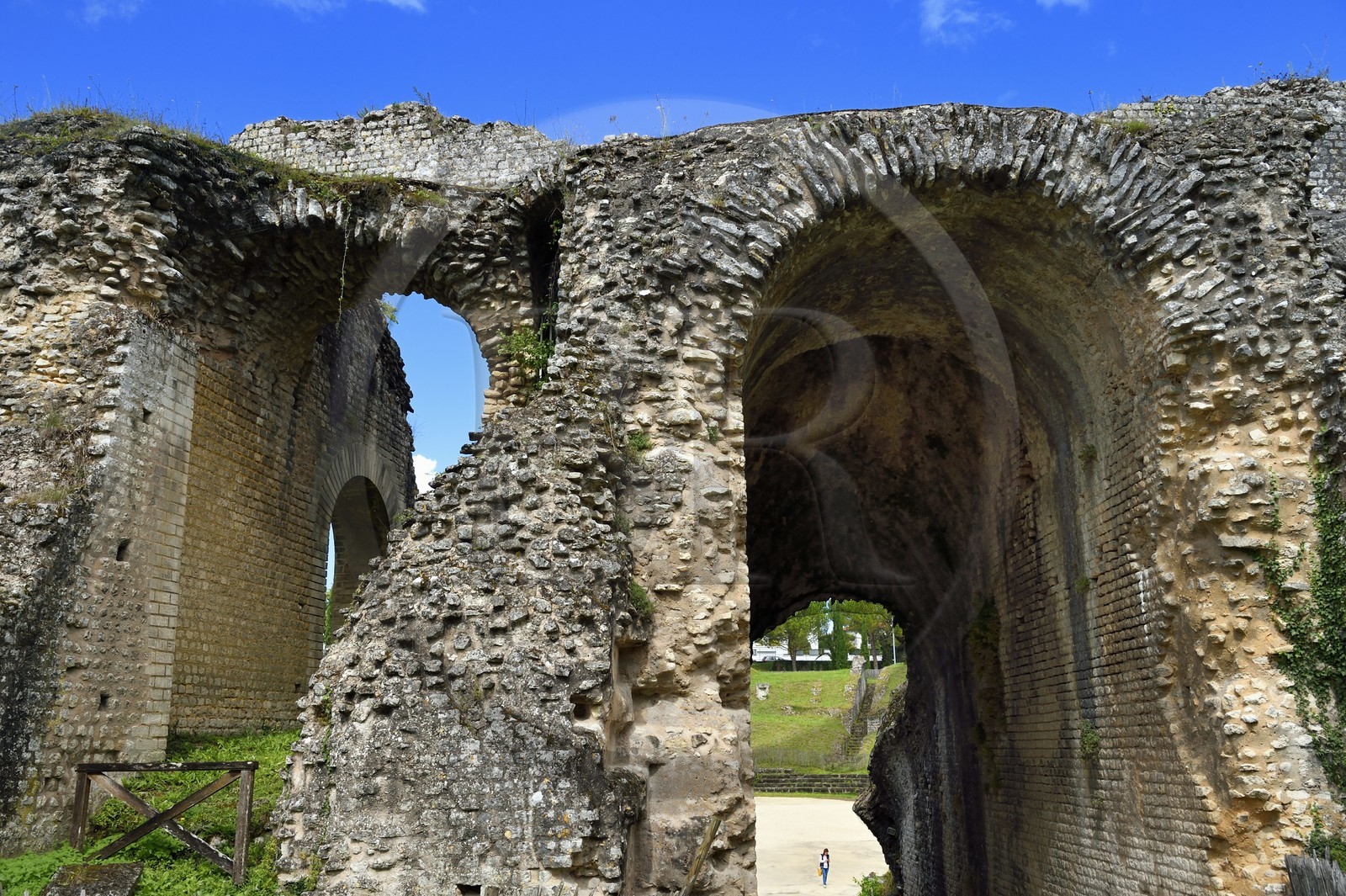 France, Charente-Maritime (17),  Saintonge, Saintes, amphithéâtre gallo-romain appelé localement les Arènes de Saintes, sa construction commence sous le règne de Tibère et s'achève sous le règne de Claude, vers 40 après JC, 127 mètres de long sur 102 de large, il pouvait accueillir près de 15 000 spectateurs