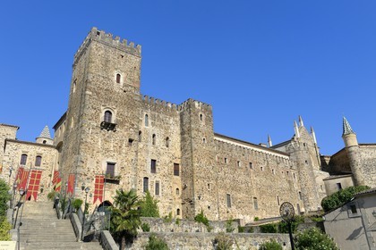 Spain, Extremadura, Guadalupe, Royal Monastery of Santa Maria de Guadalupe listed as World Heritage by UNESCO, sanctuary consisting of eight towers built at the spot where the Virgin appeared to a shepherd