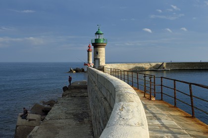 France, Haute Corse, Bastia, Terra-Vecchia district, the pier lighthouses at the entrance of the Old Port