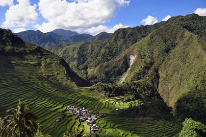 Philippines, Ifugao province, Banaue rice terraces around the village of Batad, listed as World Heritage by UNESCO, fed by an ancient irrigation system from the rainforests above the terraces