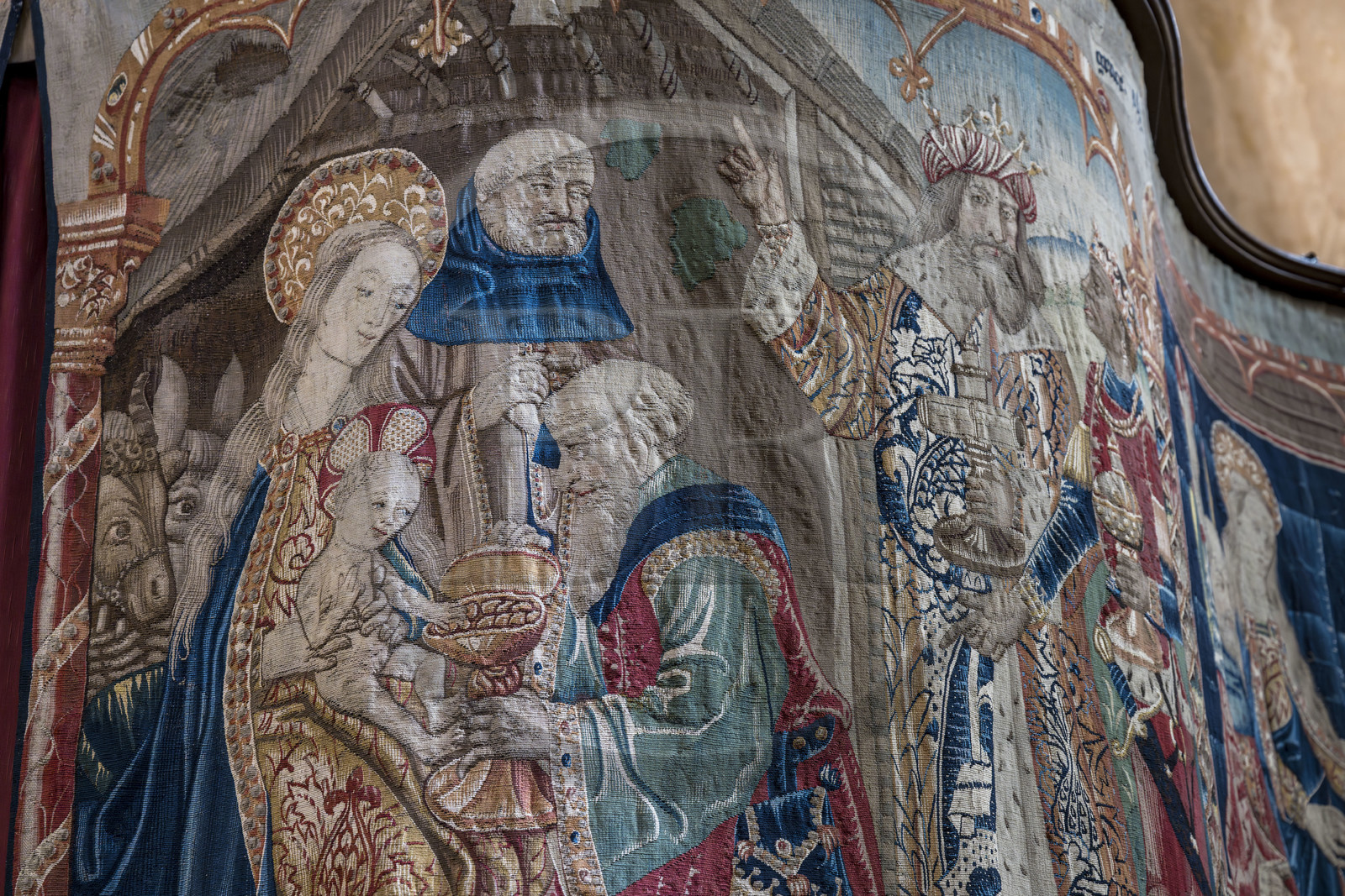 France, Cote d'Or, Climats terroirs of Burgundy, listed as World Heritage by UNESCO, Beaune, collégiale Notre-Dame de Beaune basilica, 15th century Tournai tapestries attributed to the Flemish painter Pierre Spicre depicting scenes from the life of the Virgin Mary, the adoration of the Magi