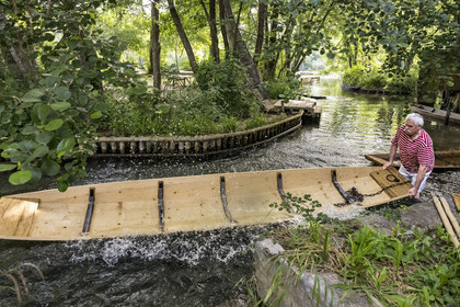 France, Vaucluse, L'Isle sur la Sorgue, the cabanon des Fontanelles on an islet of the Sorgue river, summer meeting place of the brotherhood of fishermen on flat-bottomed boats called Nègo Chin, the Pescaïres de la Sorgue