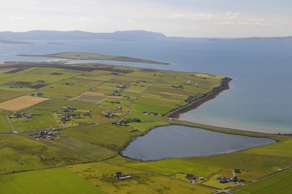 Royaume-Uni, Ecosse, Iles Orcades, Ile de Burray et la rade de Scapa Flow (vue aérienne)