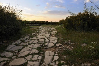 France, Herault, near Lunel, Oppidum of Ambrussum on the Via Domitia, paved streets worn out by the passage of wagons