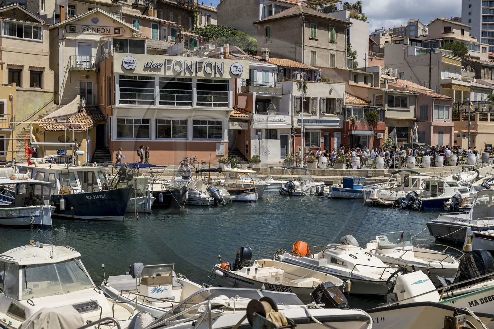 France, Bouches du Rhone, Marseille, Endoume district, Vallon des Auffes and its small fishing port, restaurant Chez Fonfon