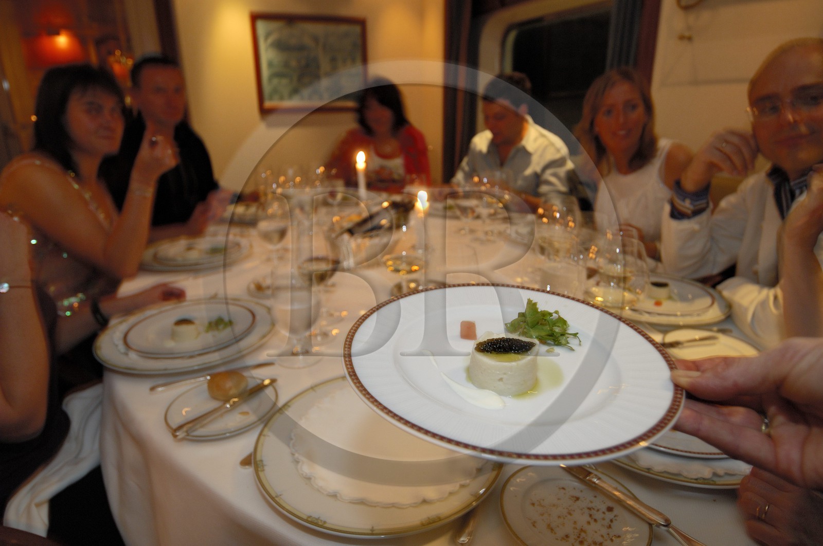 Italy, cruise aboard the Silvershadow ship of the company Silversea, dinner in a private room