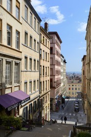 France, Rhône (69), Lyon, site historique classé Patrimoine Mondial de l'UNESCO, quartier de la Croix-Rousse, escalier de la rue Pouteau