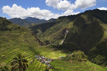 Philippines, Ifugao province, Banaue rice terraces around the village of Batad, listed as World Heritage by UNESCO, fed by an ancient irrigation system from the rainforests above the terraces