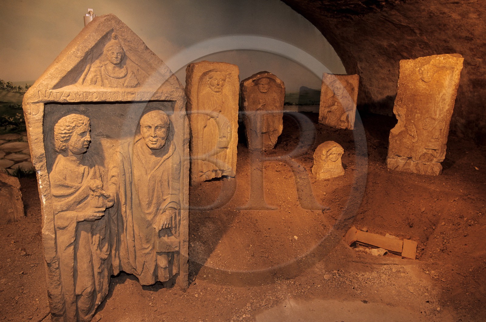 France, Cote d'Or, Dijon, archaeological museum, steles and bottom relief of gallo Roman time