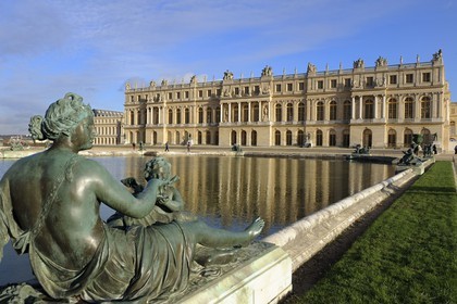 France, Yvelines, Chateau de Versailles, listed as World Heritage by UNESCO, pool surrounded with bronze statues symbolizing the rivers of France