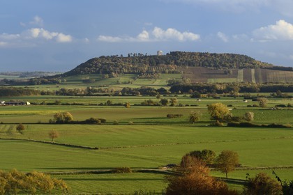 France, Meuse, Lorraine Regional Park, Cotes de Meuse, the plain of Woevre and the Butte Montsec American Monument in the background