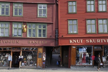 Norway, Hordaland County, Bergen, wooden houses in Bryggen District, listed as World Heritage by UNESCO, former trading post of the Hanseatic League