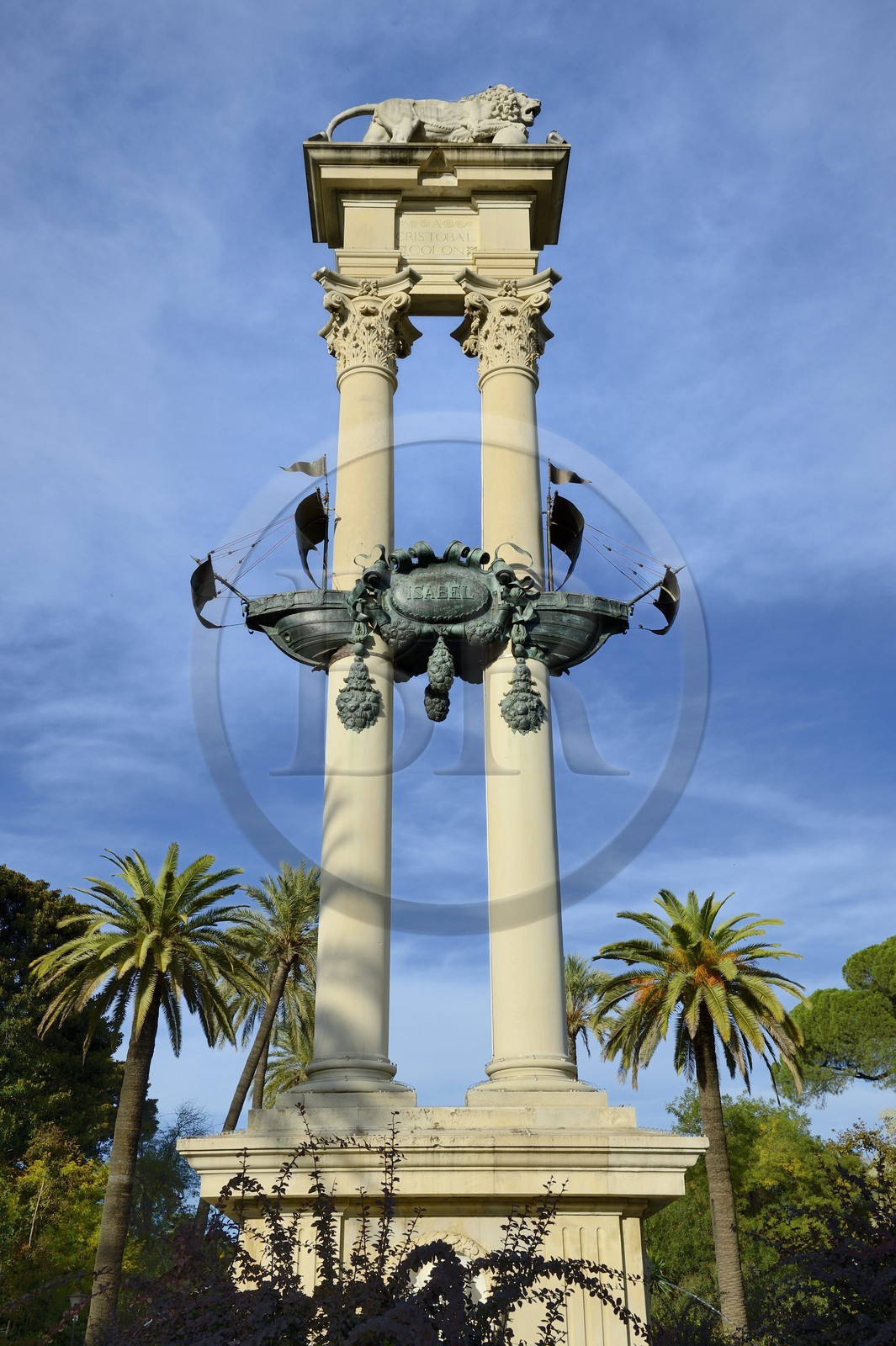 Espagne, Andalousie, Séville,  Jardins de Murillo, monument dédiée à Christophe Colomb
