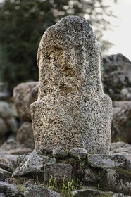 France, Corse du Sud, prehistoric site of Filitosa, the menhirs of the 4th millennium BC have been reworked as statues-menhirs around -1200 BC