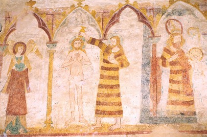 France, Sarthe, Asniere sur Vegre, gothic murals inside the church