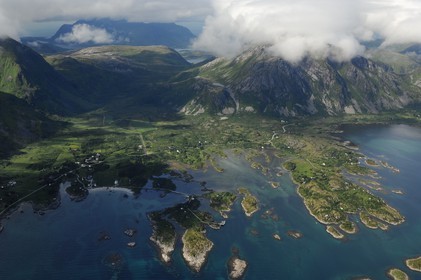 Norway, Nordland County, Lofoten Islands, Vestvagoy island (aerial view)