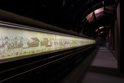 France, Calvados, Bayeux, tapestry museum, Bayeux tapestry, tapestry of Queen Mathilde listed as Memory of the World by UNESCO telling the story of England's invasion by William the Conqueror