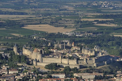France, Aude, Carcassonne, medieval city (aerial view)