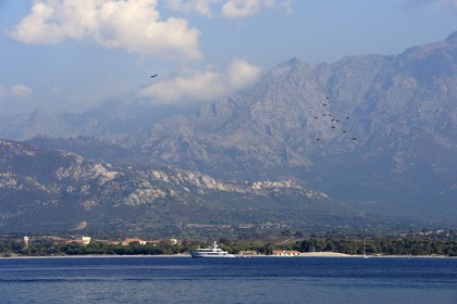 France, Haute Corse, training of the french Foreign Legion paratroopers over the Bay of Calvi