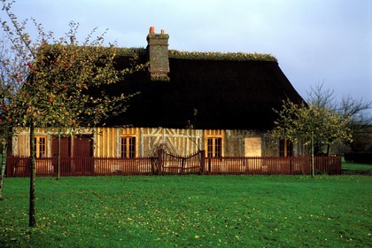France, Eure, Haie de Routot village, clog museum (traditional thatched roof house of Normandy)