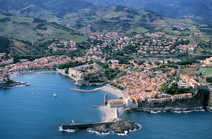 France, Pyrénées-Orientales (66), Collioure (aerial view)