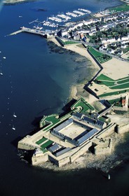 France, Morbihan, Port Louis citadel modified by Vauban, at the entry of Lorient harbour (aerial view)