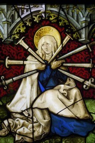 Allemagne, Bade-Wurtemberg, Fribourg en Brisgau, musée des Augustins (Augustinermuseum), vitrail de la Mère Douloureuse, dessin de Hans Baldung dit Grien (1513)