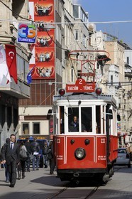 Turkey, Istanbul, Beyoglu, Taksim District, old tramway in Istiklal Caddesi Street