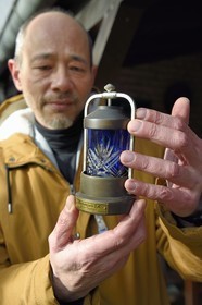 France, Bas-Rhin, Schiltigheim, Centennial radium fountain after decontamination by engineers from the National Agency for the Management of Radioactive Waste (Andra), the non-radioactive part of the object joins the collections of the Curie Museum represented here by its director Renaud Huynh