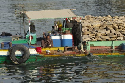 Egypt, Upper Egypt, Nile Valley, stone carrier on the Nile river between Edfou and Kom Ombo