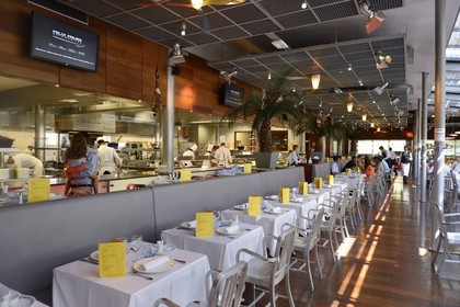 France, Rhone, Lyon, Vaise district, open kitchen at the brasserie L'Ouest of Paul Bocuse