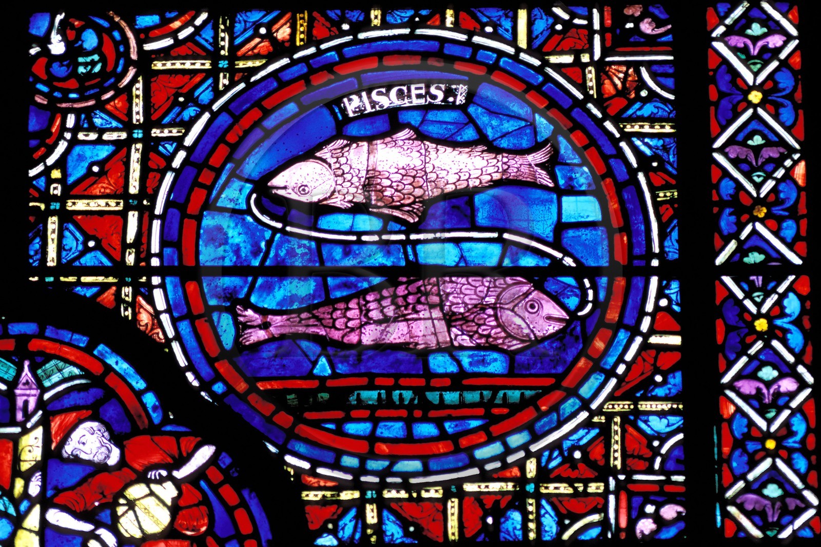France, Eure-et-Loir (28), Chartres, cathédrale Notre-Dame de Chartres classée Patrimoine Mondial de l' UNESCO, signe du zodiaque du Poissons