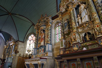 France, Finistère (29), Guimiliau, l'église et le calvaire dans l'enclos paroissial, Retable de Saint-Miliau