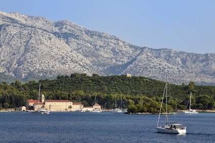 Croatia, Dalmatia, Dalmatian coast, Franciscan monastery on the Island of Badija located in the eastern part of the Peljesac canal in front of the Island of Korcula