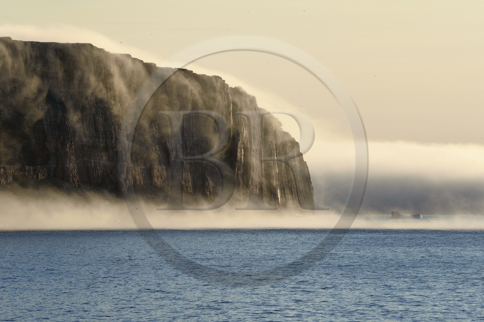 Groenland, cote Nord-Ouest, Murchison sund au nord de Baffin Bay, les falaises vertigineuses de Hakluyt Island au large de la cote ouest de Kiatak (Northumberland Island)