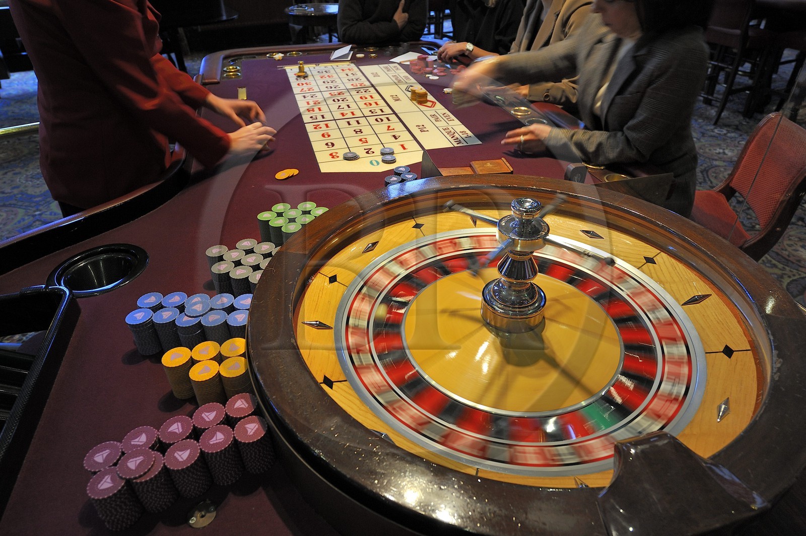 France, Calvados (14), Pays d'Auge, Deauville, le Casino, table de Roulette anglaise