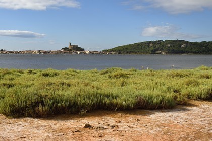 France, Aude, Narbonne, Corbieres, Gruissan, the old village and the castle, medieval military fortress dominated by the 13th century Barberousse Tower