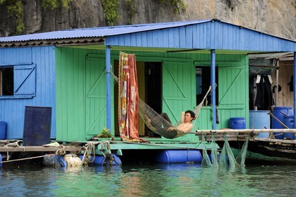 Vietnam, province de Quang Ninh, la Baie d'Halong classée Patrimoine Mondial de l'UNESCO, village flottant de pêcheurs de Vong Vieng
