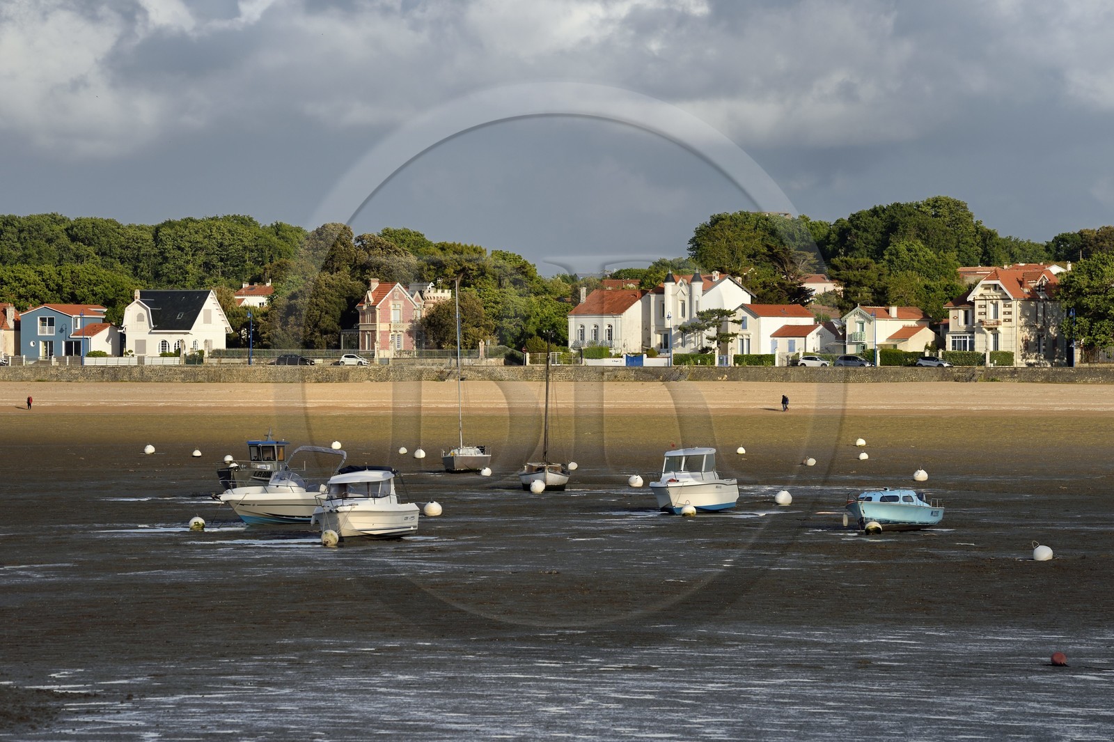 France, Charente-Maritime (17), Fouras, la plage nord à marée basse et les maisons du boulevard de l'Océan en arrière plan