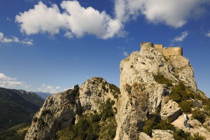 France, Aude, Peyrepertuse, the ruins of Cathar castle built in XIIth century, the castle of St. George in the upper part