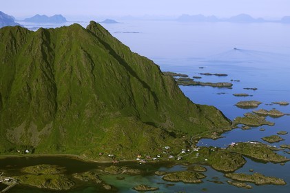 Norway, Nordland County, Lofoten Islands, Vestvagoy island (aerial view)