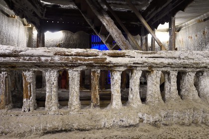Romania, Transylvania, Cluj region, Turda, former Turda salt mine whose exploitation began in Roman times transformed into a leisure center and health, stairs covered with salt