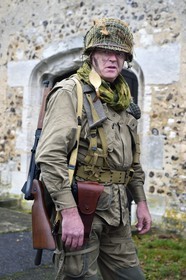 France, Eure, Chambray, Allied Reconstitution Group (US World War 2 and french Maquis historical reconstruction Association), reenactor Michel Menager in uniform of the 101st US Airborne Division