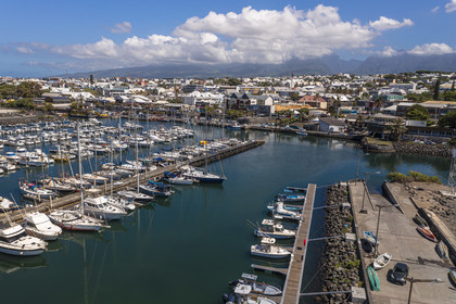 France, Reunion island (French overseas department), Saint Pierre, the marina and fishing port (aerial view)