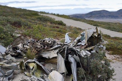 Groenland, région du centre ouest vers Kangerlussuaq, épave d'un Lockheed T-33 de l'US Air Force qui s'est écrasé en 1968